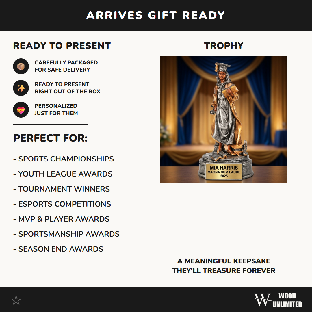 Personalized Female Graduation Trophy - 8.75" Resin Figurine