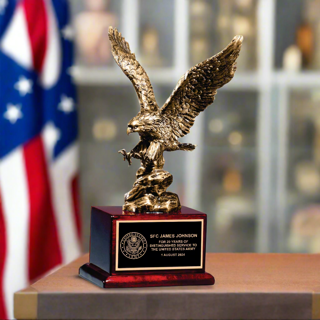 Military Appreciation Recognition Eagle Award, Antique Bronze Finished Eagle Trophy, Patriotic Award for Army, Navy, Air Force, Marines & Coast Guard