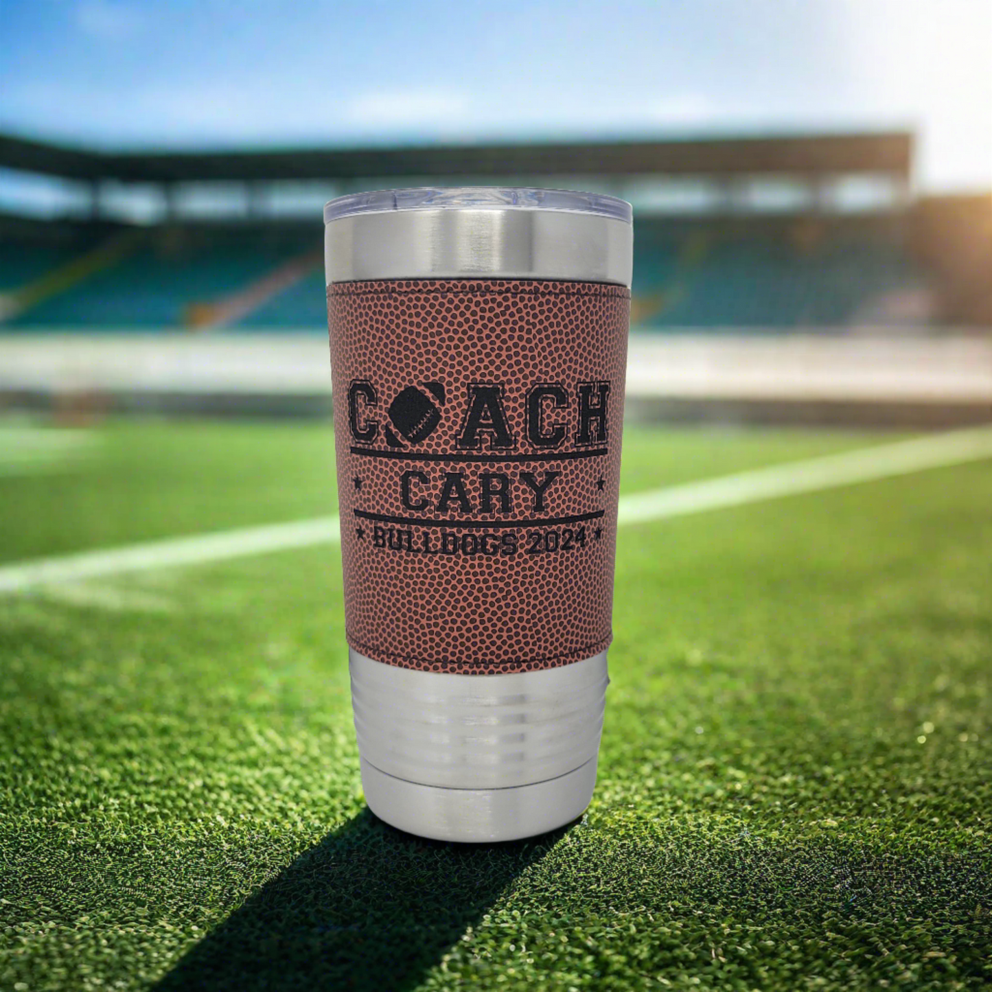 Football Coach Drink Tumbler, Gift for Football Coach, Personalized Coach Gift with Football Team Name, Real football Texture Drink Tumbler