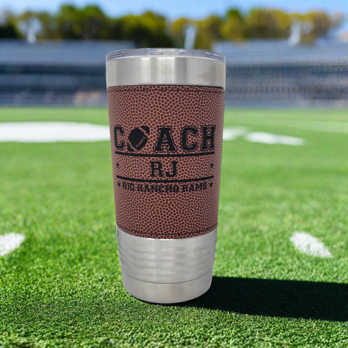 Football Coach Drink Tumbler, Gift for Football Coach, Personalized Coach Gift with Football Team Name, Real football Texture Drink Tumbler