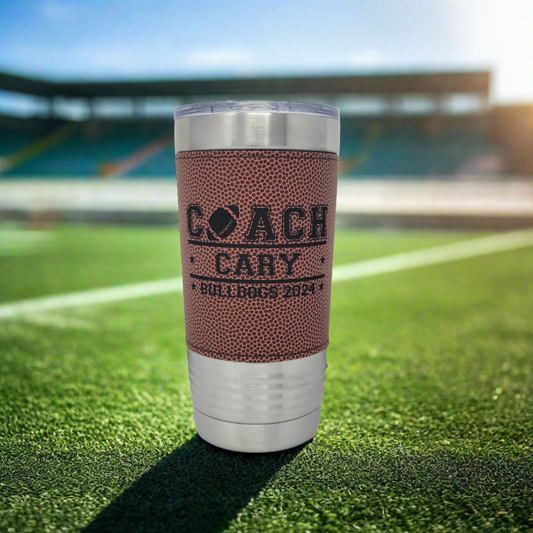 Football Coach Drink Tumbler, Gift for Football Coach, Personalized Coach Gift with Football Team Name, Real football Texture Drink Tumbler