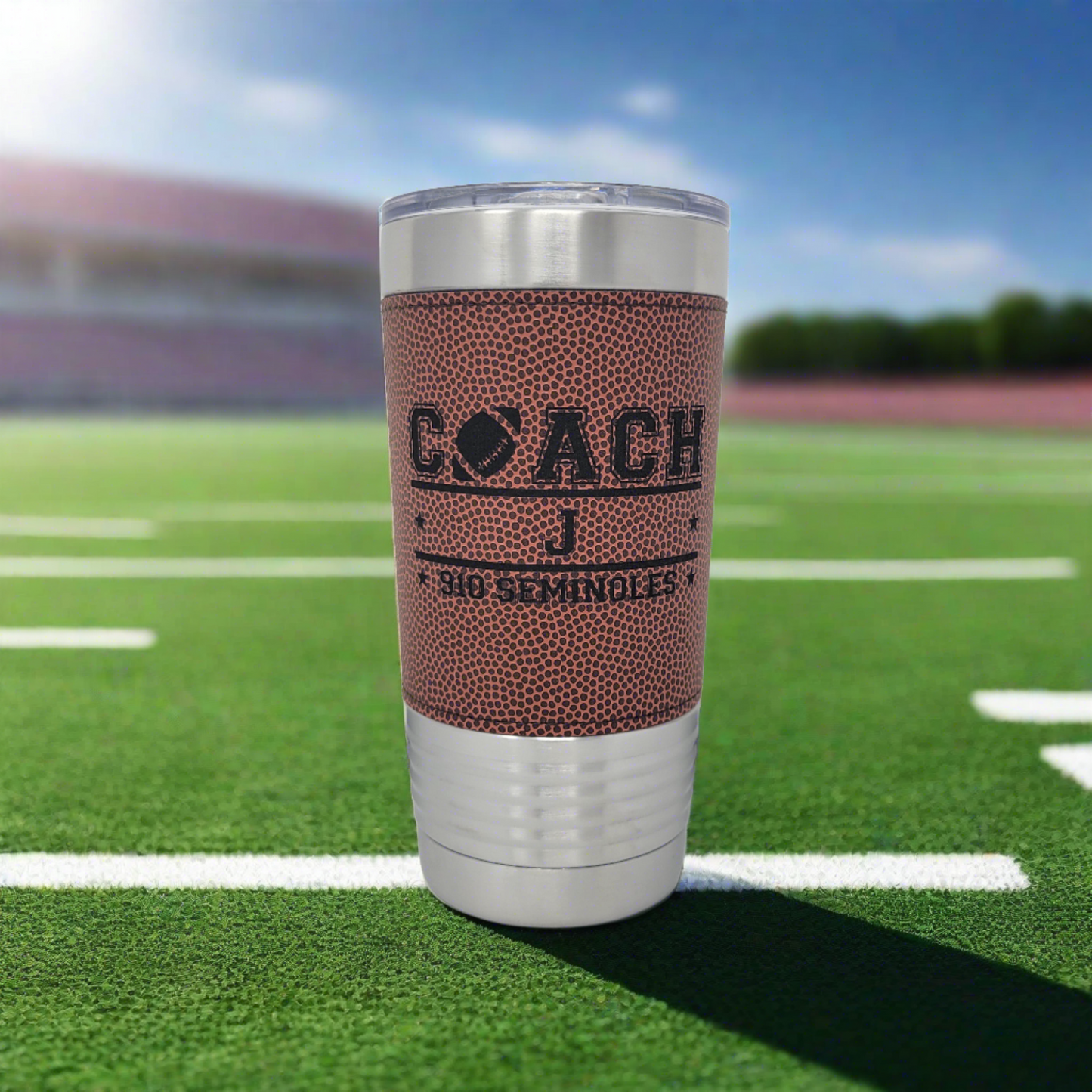 Football Coach Drink Tumbler, Gift for Football Coach, Personalized Coach Gift with Football Team Name, Real football Texture Drink Tumbler