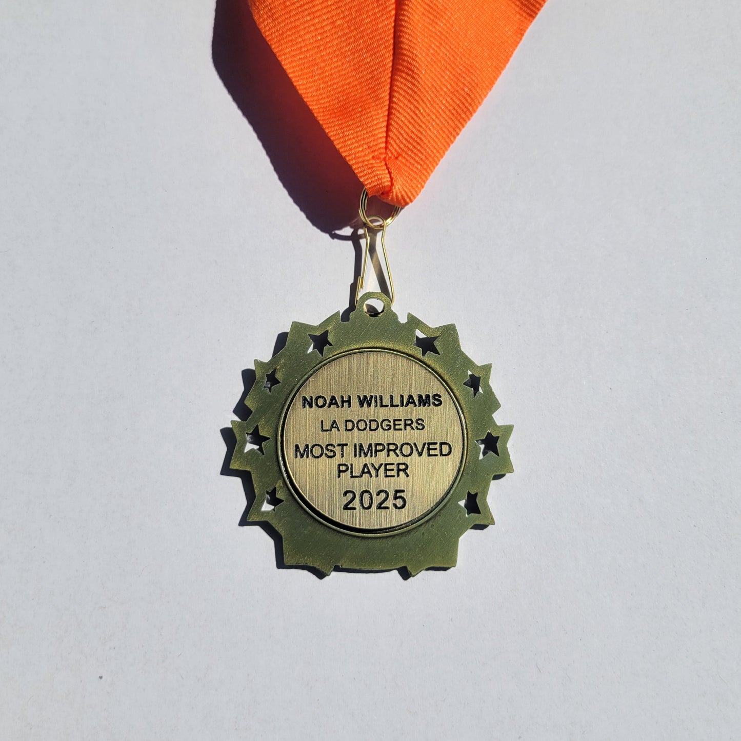 2 1/4" Antique Bronze, Silver or Gold Baseball/Softball Ten Star Medal