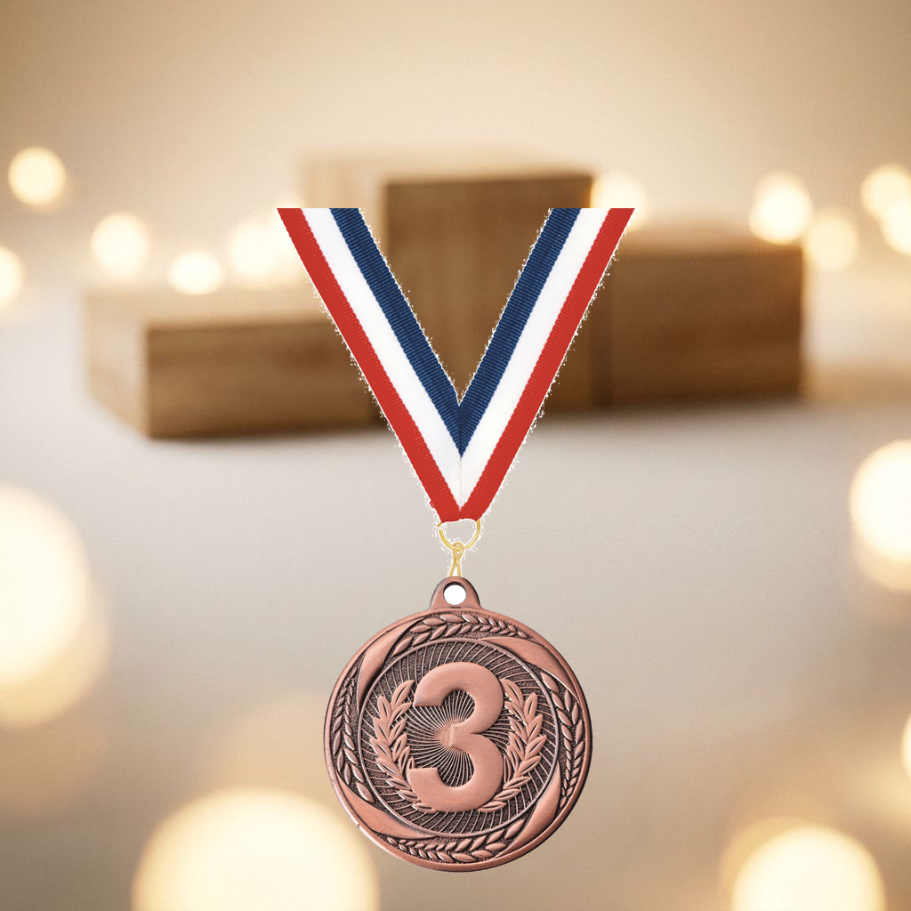 Personalized 3rd Place Medals with Neck Ribbon - Bronze - Custom Engraved