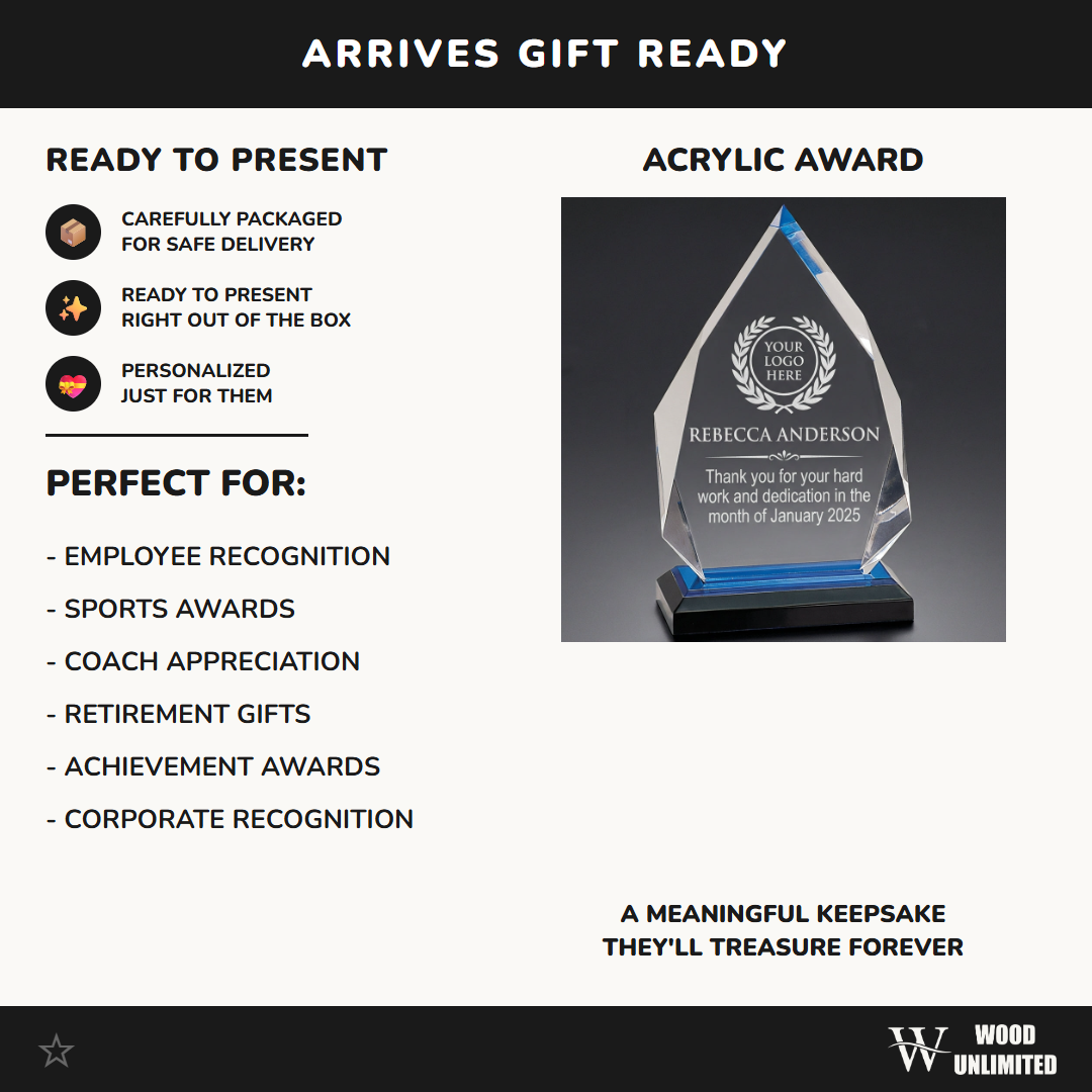 Personalized Employee Recognition Award - Custom Logo Engraved Acrylic Plaque - Corporate Appreciation Gift - Staff Milestone