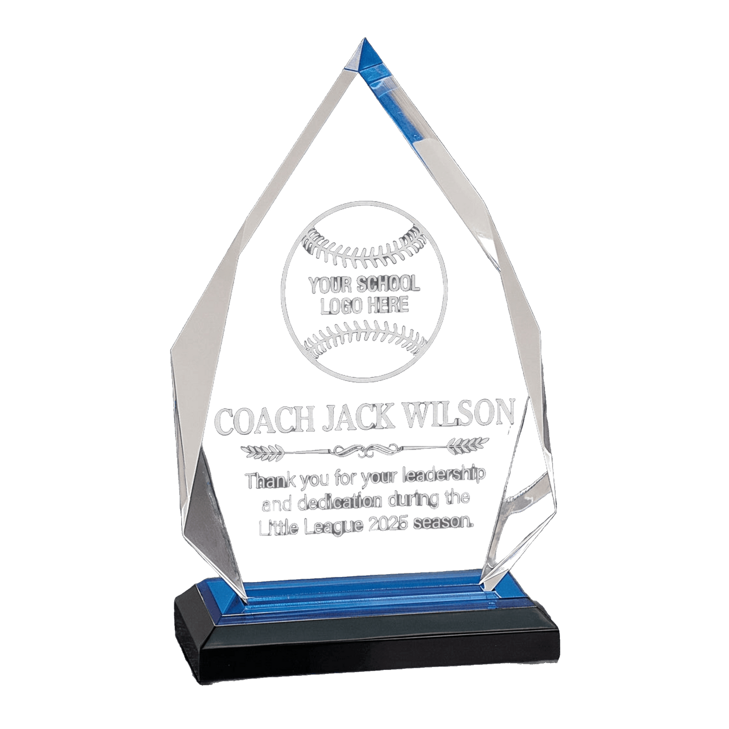 Personalized Baseball Coach Gift Laser Engraved Acrylic Award - Little League Thank You - Custom Team Logo & Name - Durable Keepsake