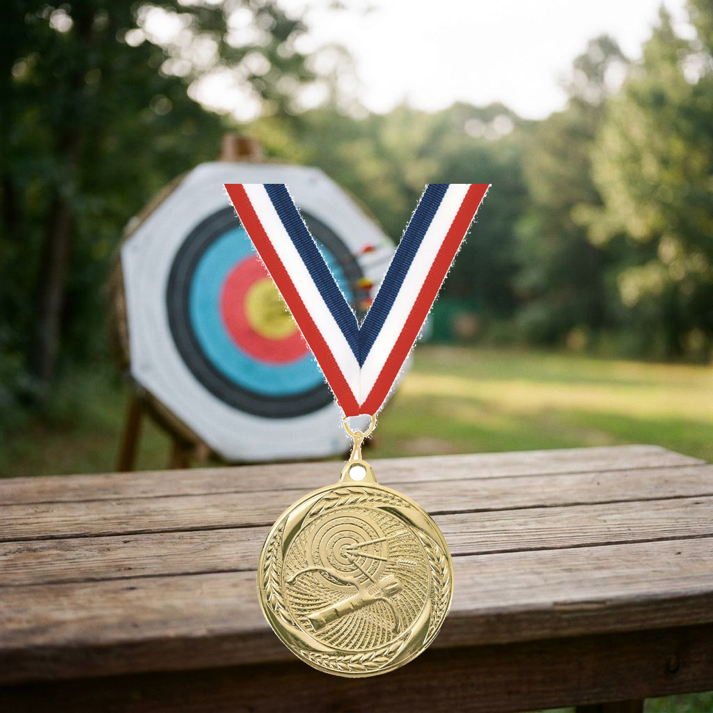 Personalized Archery Medals with Neck Ribbon - Gold Silver Bronze - Custom Engraved