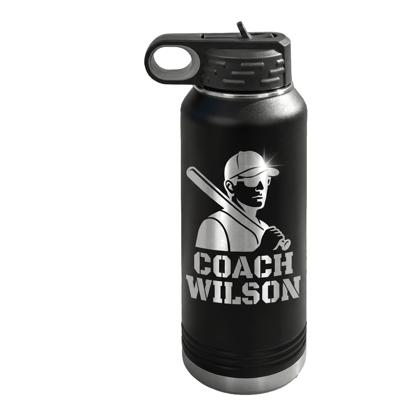 Personalized Baseball Coach Gift Water Bottle - End of Season Thank You - Laser Engraved - Custom Name