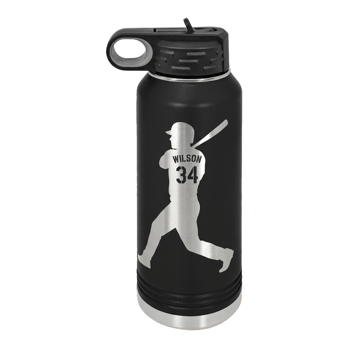 Personalized Baseball Player Water Bottle Gift - Custom Laser Engraved Name & Number - Durable 32oz Sport Hydration