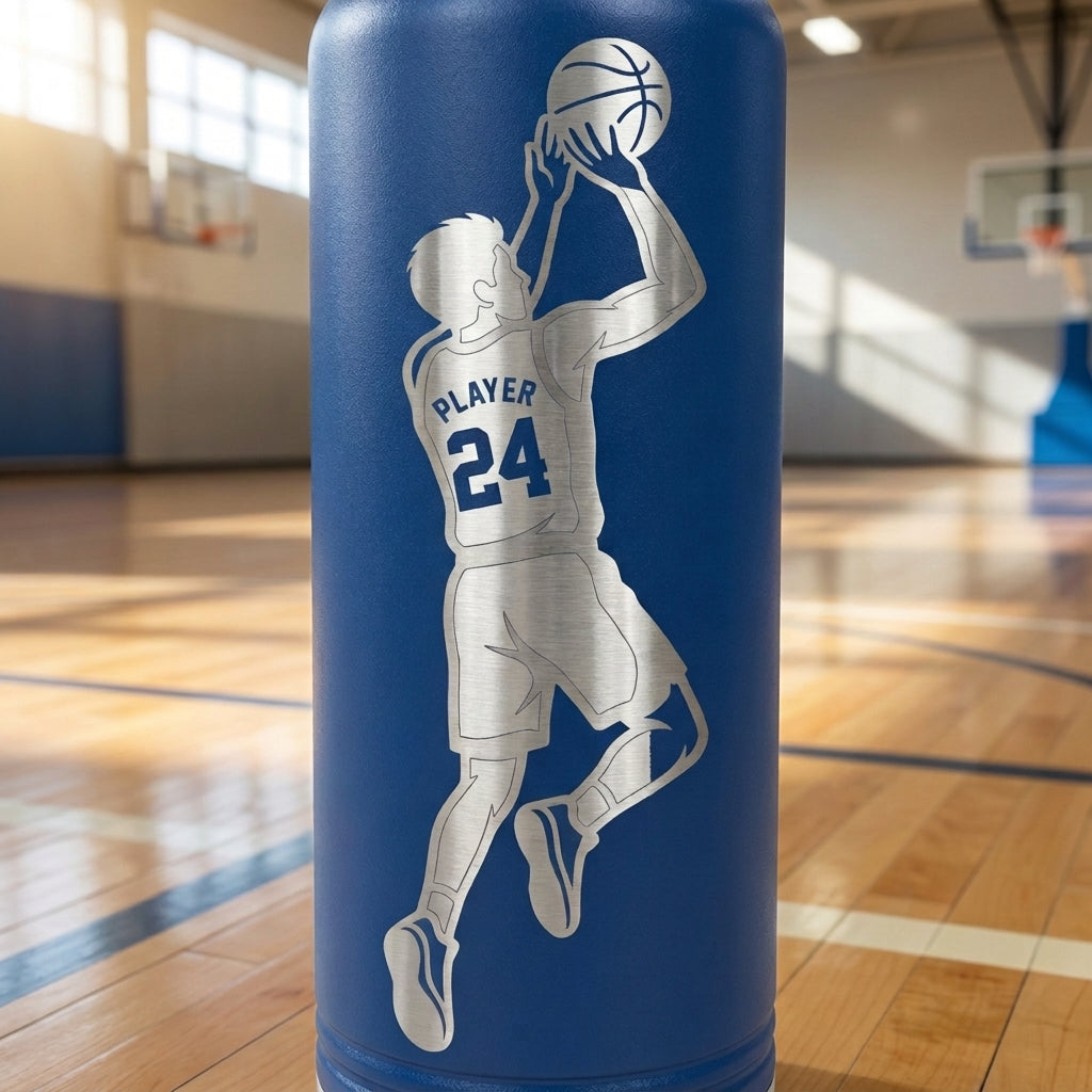 Personalized Basketball Player Gift Water Bottle - Custom Team Gift - Laser Engraved Durable Bottle - Custom Name & Number