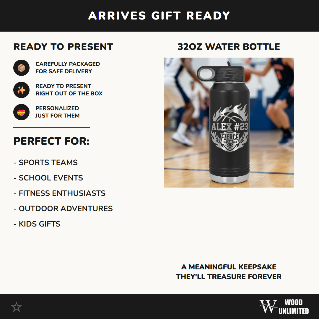 Personalized Basketball Player Water Bottle, Custom Engraved Team Gift, Durable Athlete Hydration, End of Season Award, Custom Name