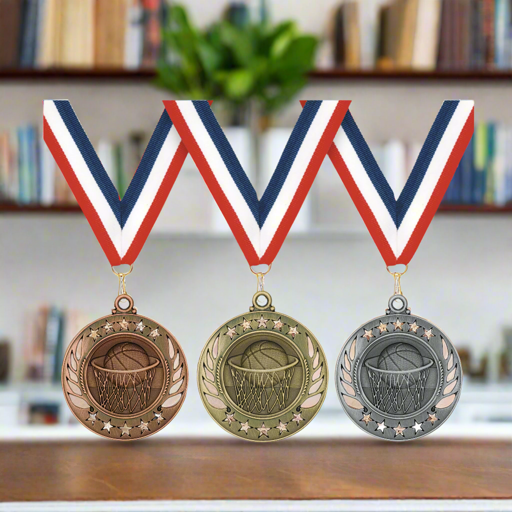 2 1/4" Antique Bronze, Silver or Gold Basketball Award Medal