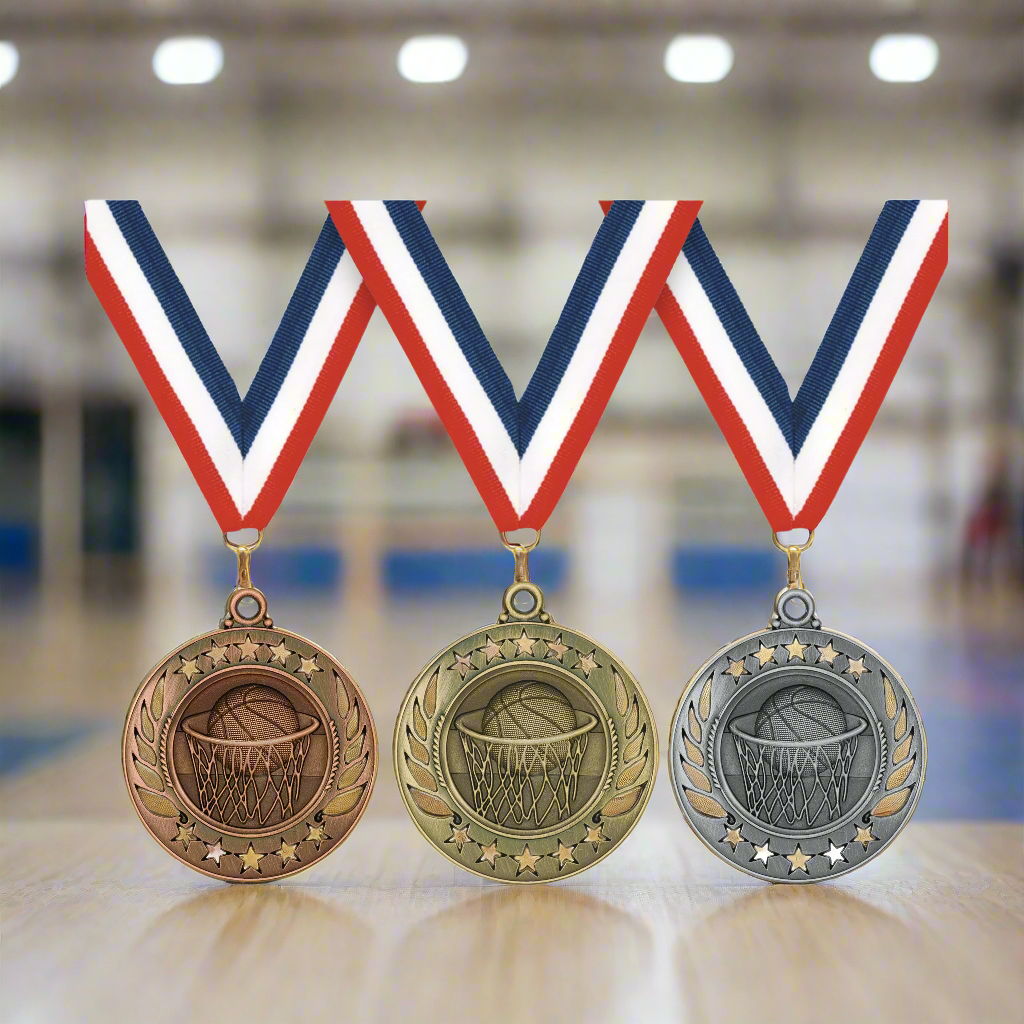 2 1/4" Antique Bronze, Silver or Gold Basketball Award Medal