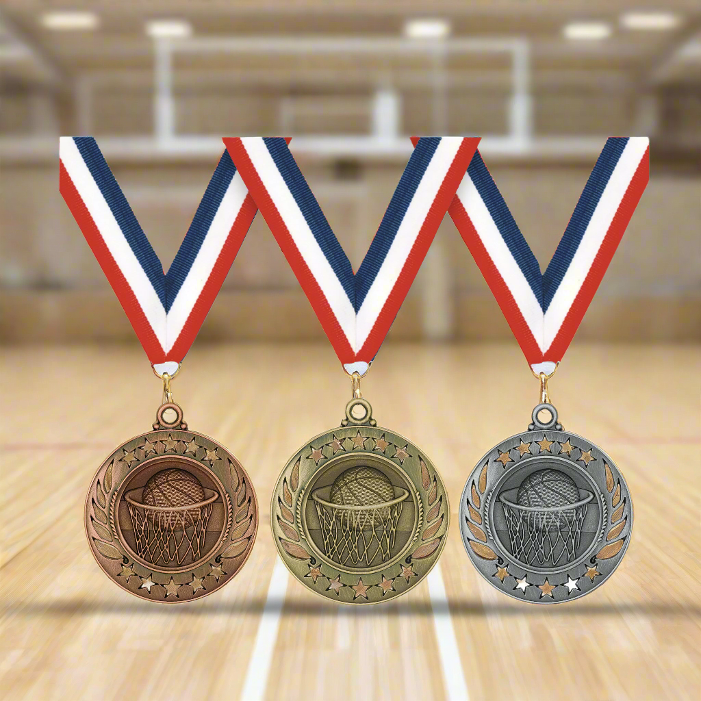 2 1/4" Antique Bronze, Silver or Gold Basketball Award Medal
