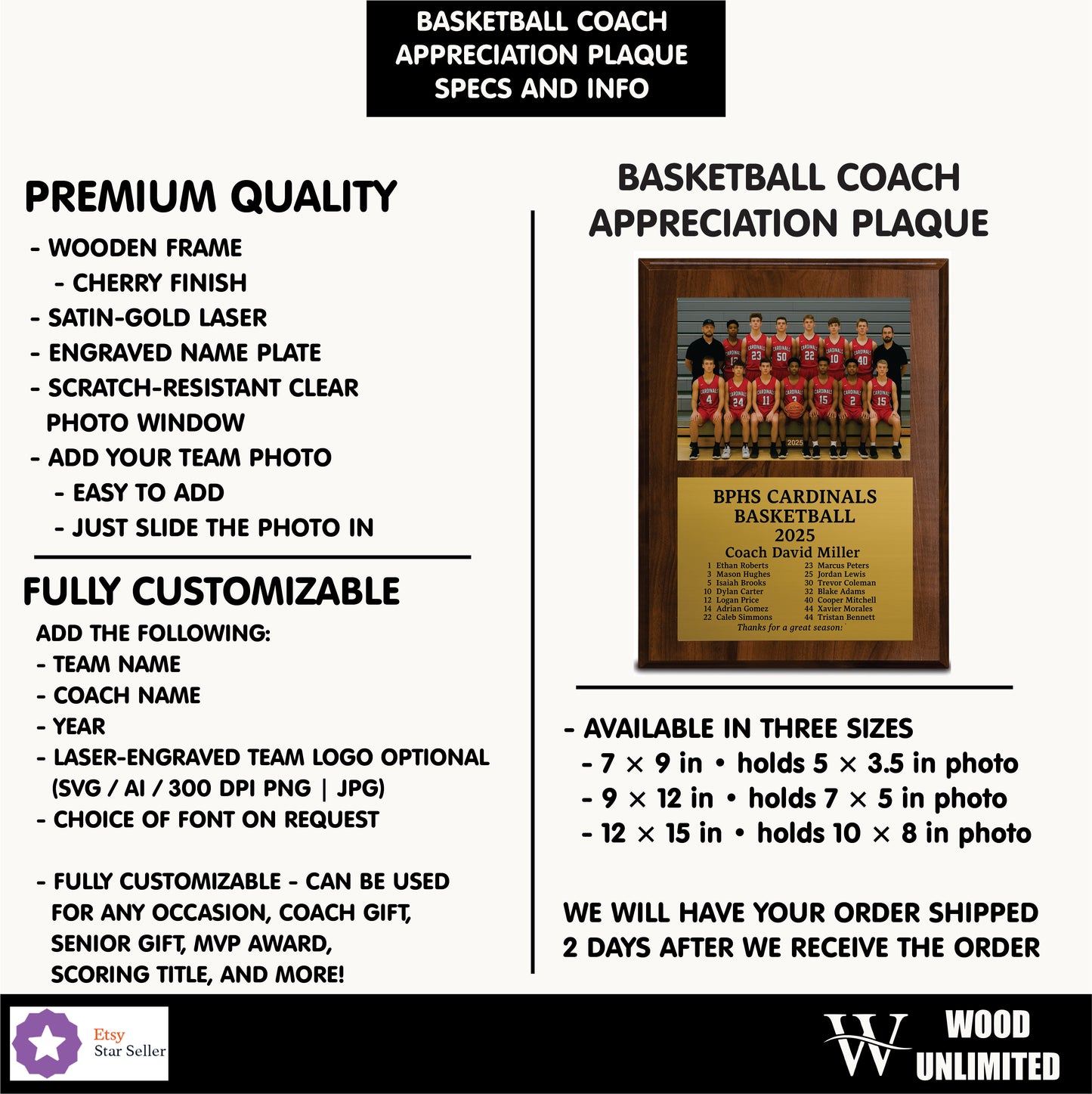 Personalized Basketball Coach Photo Plaque – Custom Engraved Gold Plate Award, Slide-In Team Picture Gift, Basketball Coach Appreciation Keepsake