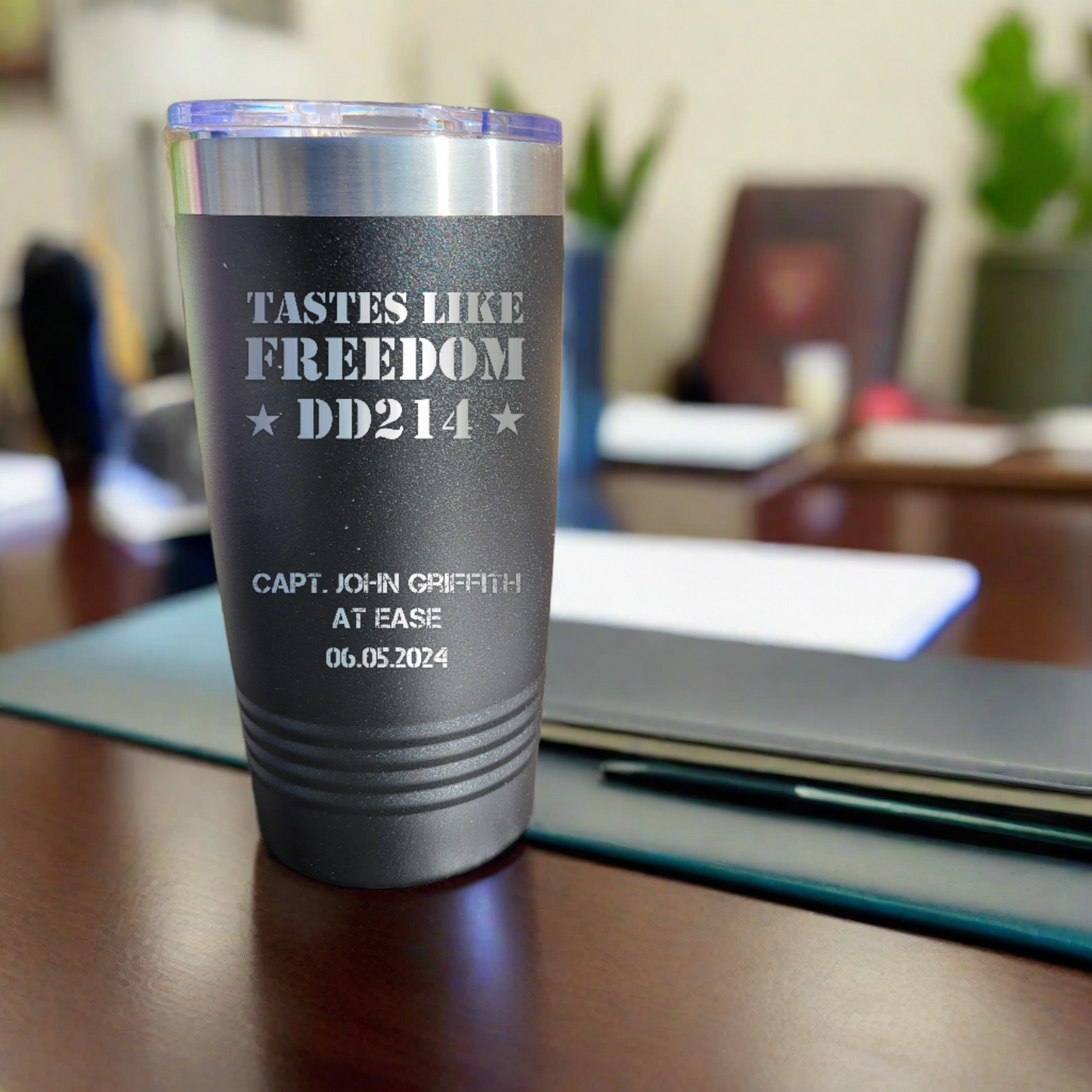 Personalized DD214 Military Retirement Gift - Personalized 20oz Insulated Drink Tumbler, Retirement Name Coffee Tumbler