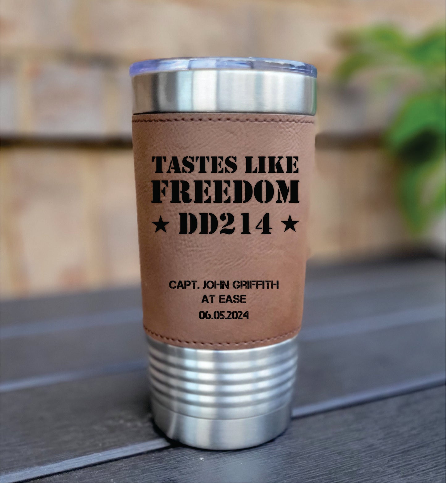 Personalized DD214 Military Retirement Gift - Personalized Leather 20oz Insulated Leatherette Drink Tumbler, Retirement Name Coffee Tumbler