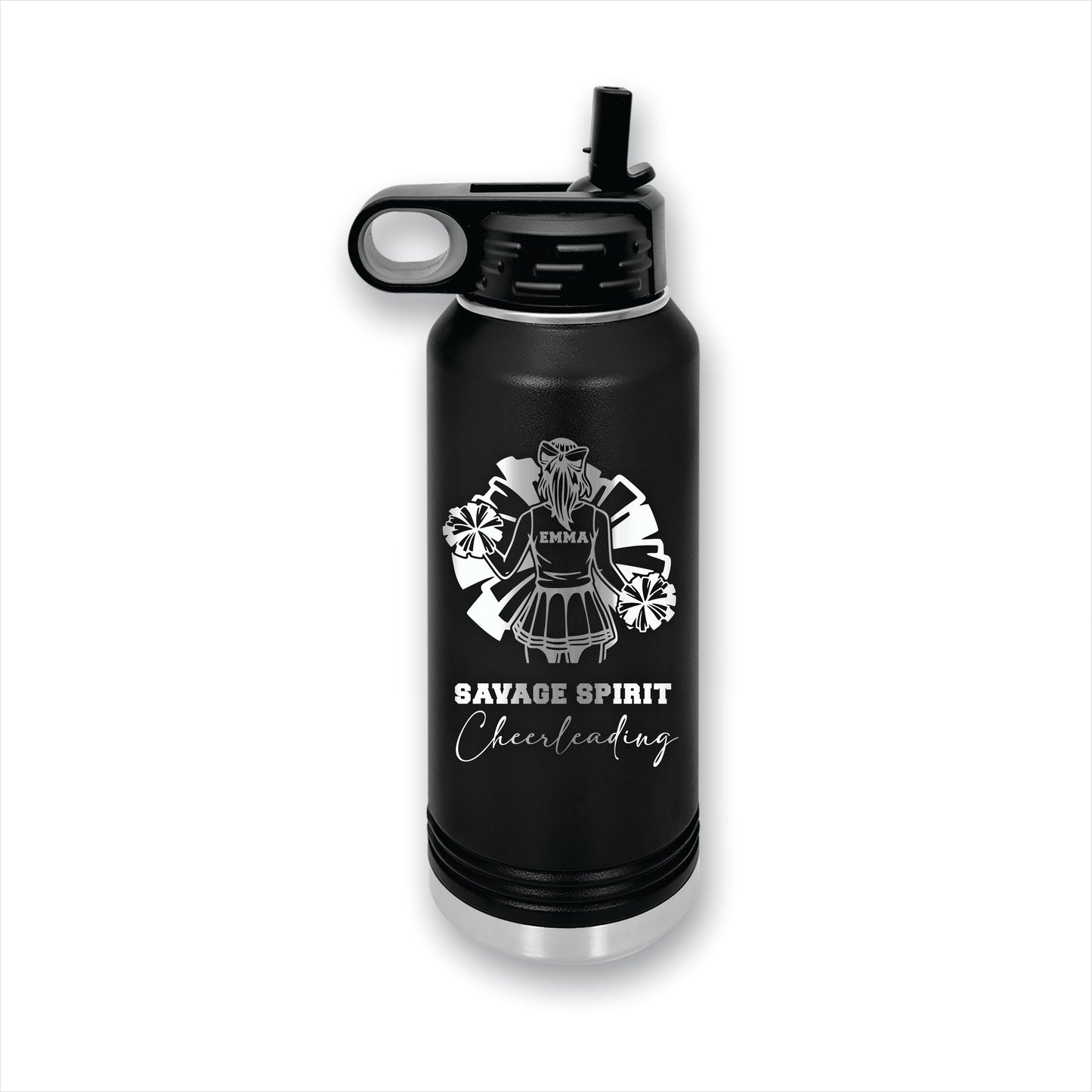 Personalized Cheerleading Water Bottles - Custom Engraved 32oz Stainless Steel Bottle for Cheer Teams, Cheerleaders and Cheer Coaches