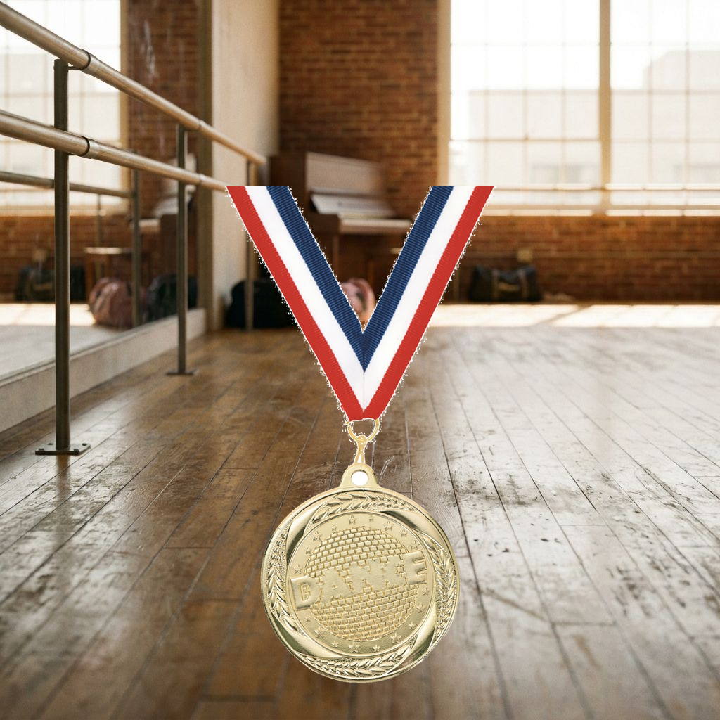 Personalized Dance Medals with Neck Ribbon - Gold Silver Bronze - Custom Engraved
