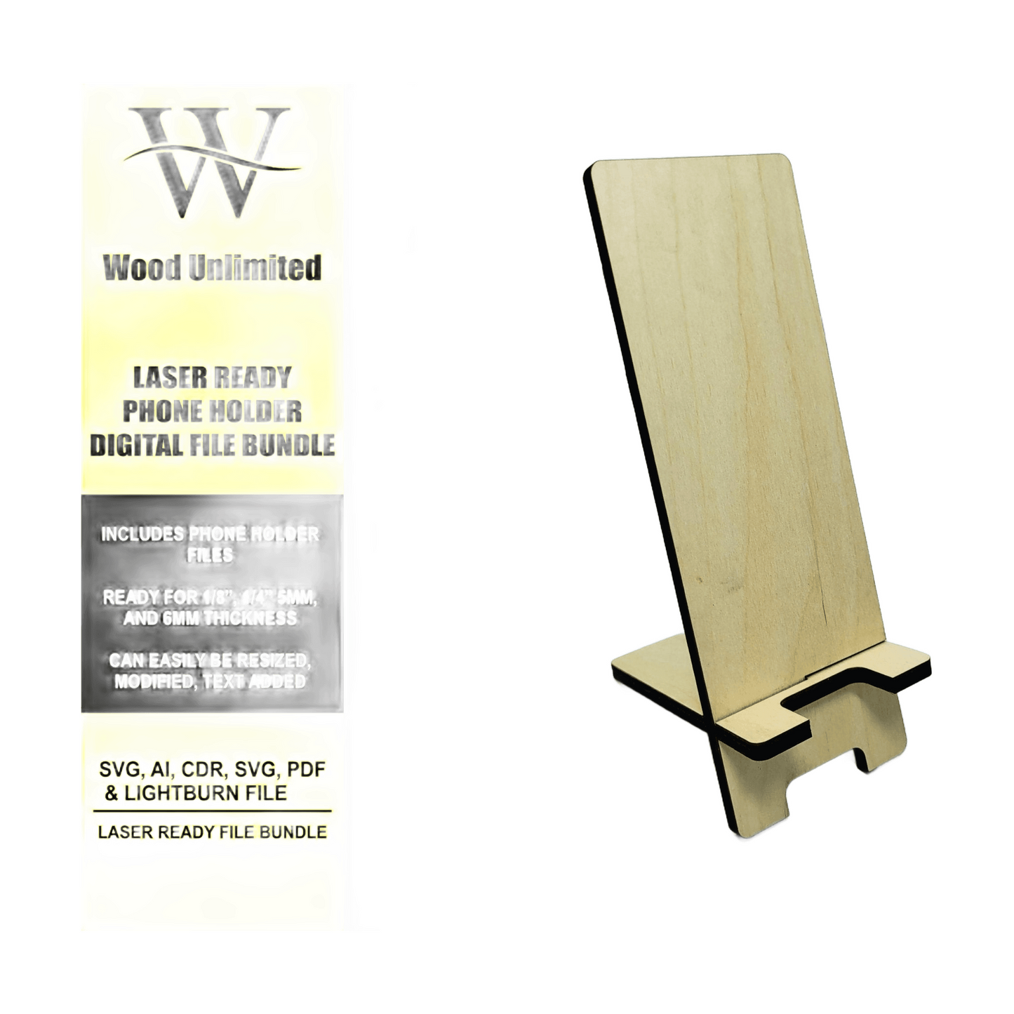 Laser Cut Phone Stand - Phone Holder Digital File Bundle for Laser Cutters, Glowforge Ready, Lightburn Files, SVG, AI, Laser Cut File Bundle