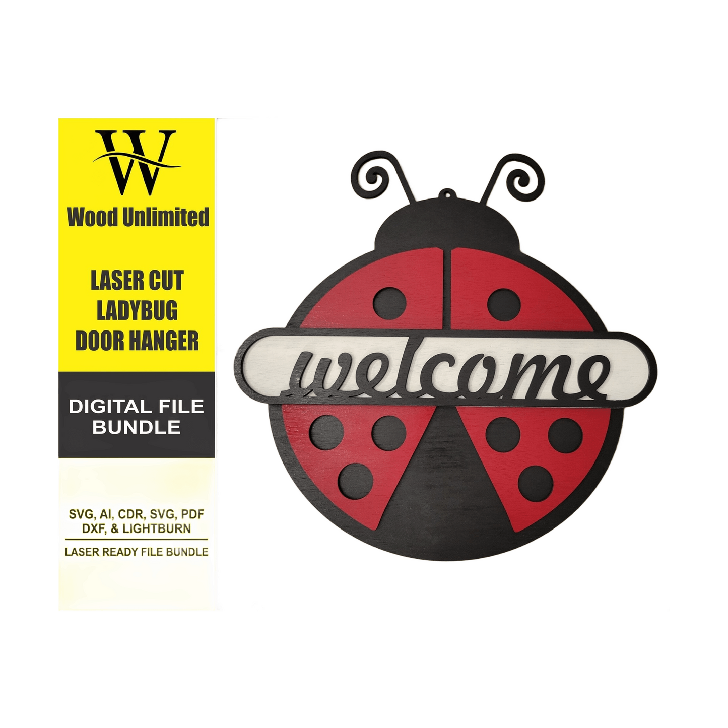 Laser Ready Ladybug Welcome Sign - Laser Cut Files - Glowforge Files - Lightburn Files - Omtech, SVG Files, Includes Split Design