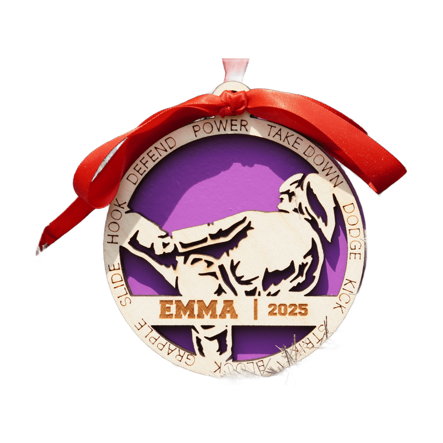 Personalized Girls Martial Arts Christmas Ornament – Custom Karate, Jiu-Jitsu, or Taekwondo Gift, Engraved Wooden Sports Ornament