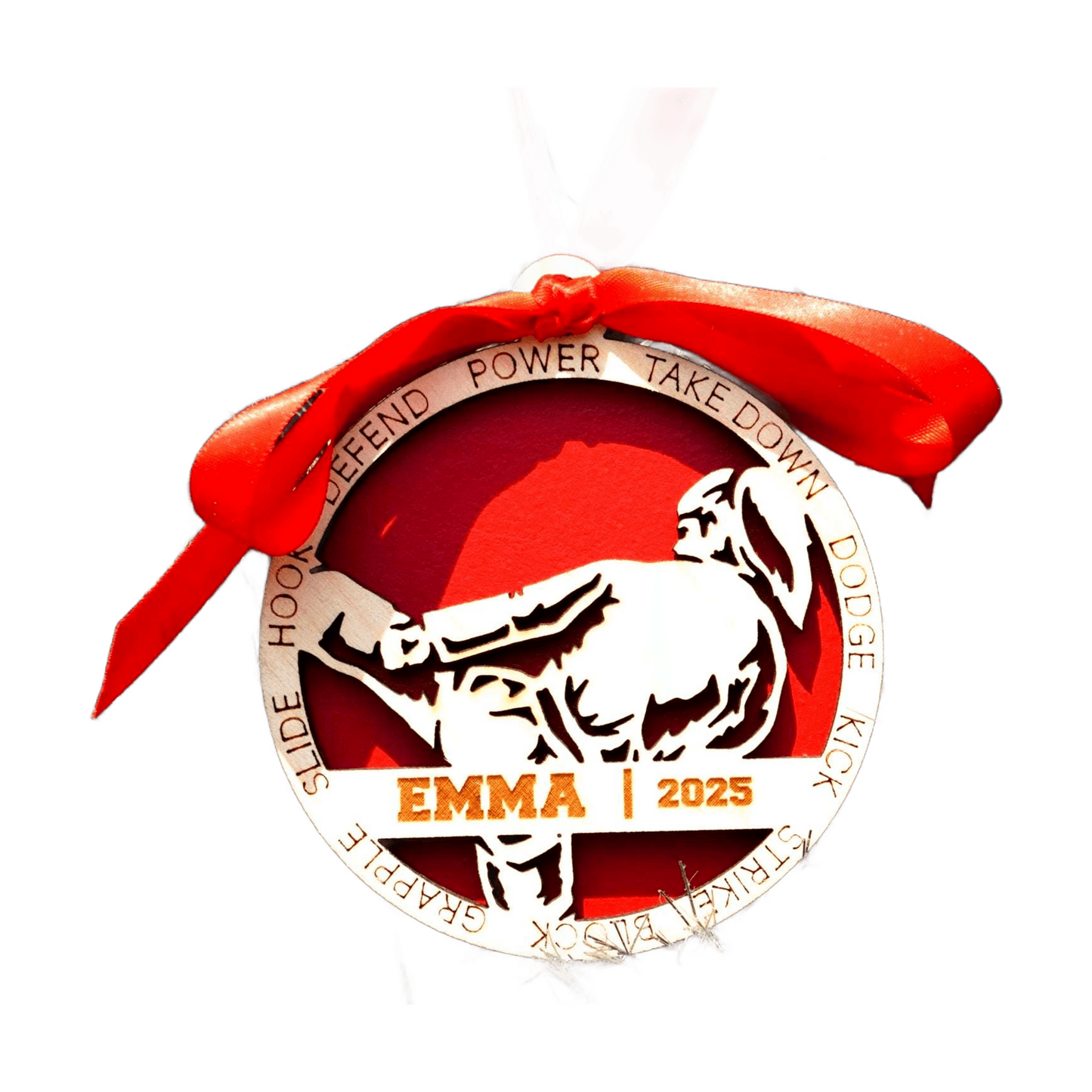Personalized Girls Martial Arts Christmas Ornament – Custom Karate, Jiu-Jitsu, or Taekwondo Gift, Engraved Wooden Sports Ornament