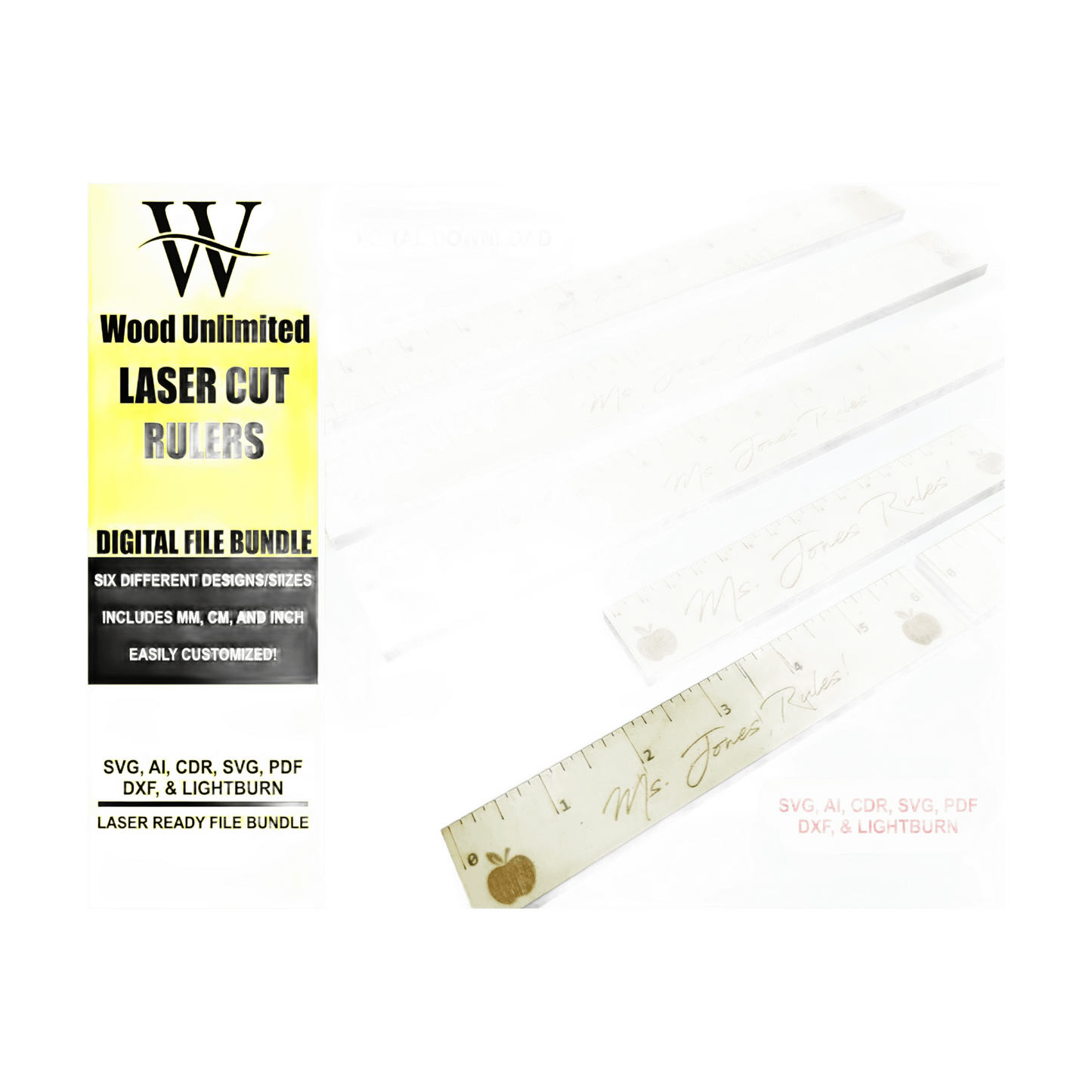 Laser Ready Ruler Files - Inch, MM and CM Rulers - Ruler Glowforge File - Lightburn - Omtech - CO2 Lasers File - Laser Cut Ruler File