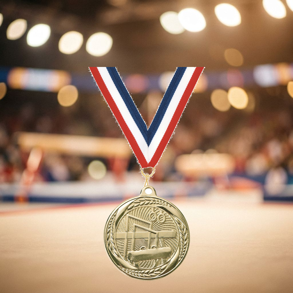 Personalized Gymnastics Medals with Neck Ribbon - Gold - Custom Engraved