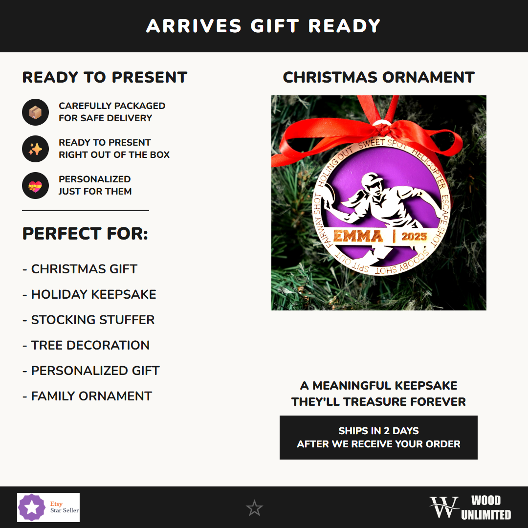 Personalized Disc Golfing Christmas Ornament β Women's Disc Golf Ornament, Engraved Wooden Ornament, Holiday Keepsake ...