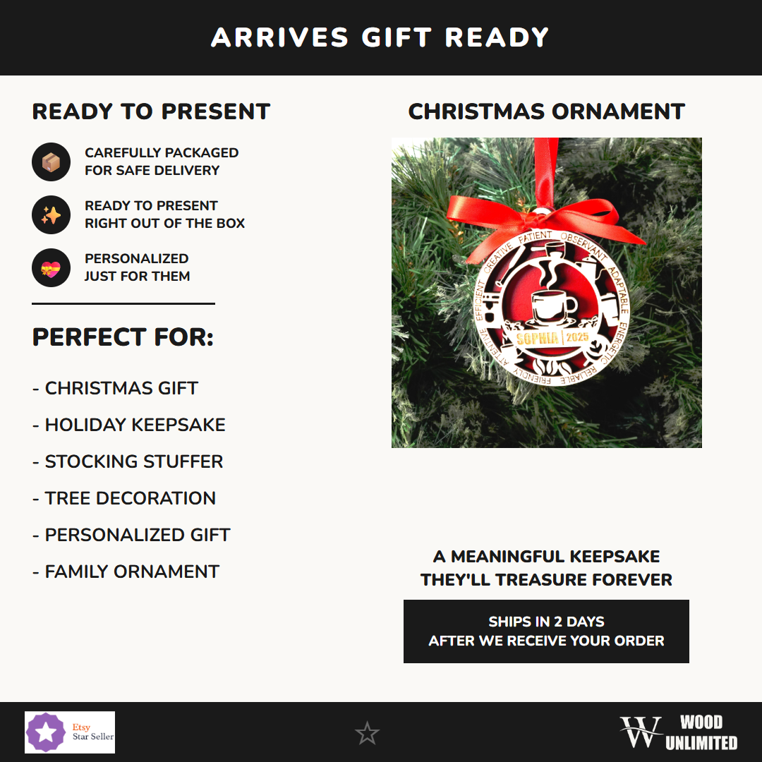 Personalized Barista Christmas Ornament – Gift for Barista, Cafe Worker, Coffee Lover - Image 14 of 14