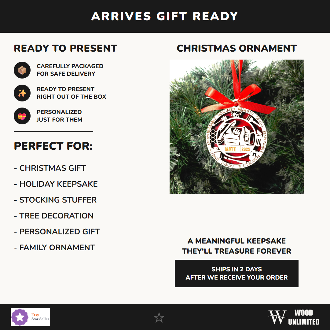 Personalized Beekeeper Christmas Ornament – Gift for Beekeeper, Apiarist, Honey Maker, Bee Keeping Holiday Ornament - Imag...