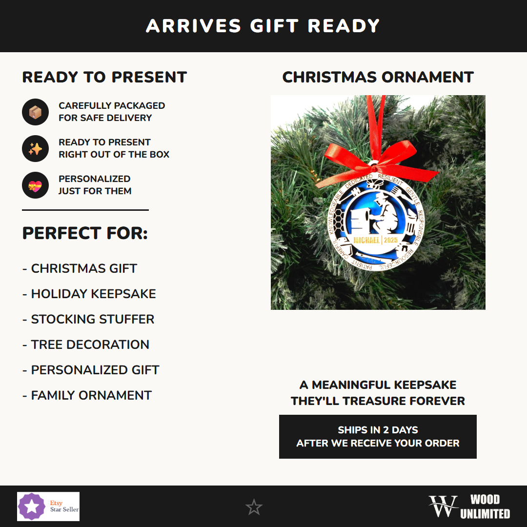 Personalized Beekeeper Christmas Ornament – Gift for Male Beekeeper or Apiarist, Honey Maker, Bee Enthusiast Holiday Ornam...