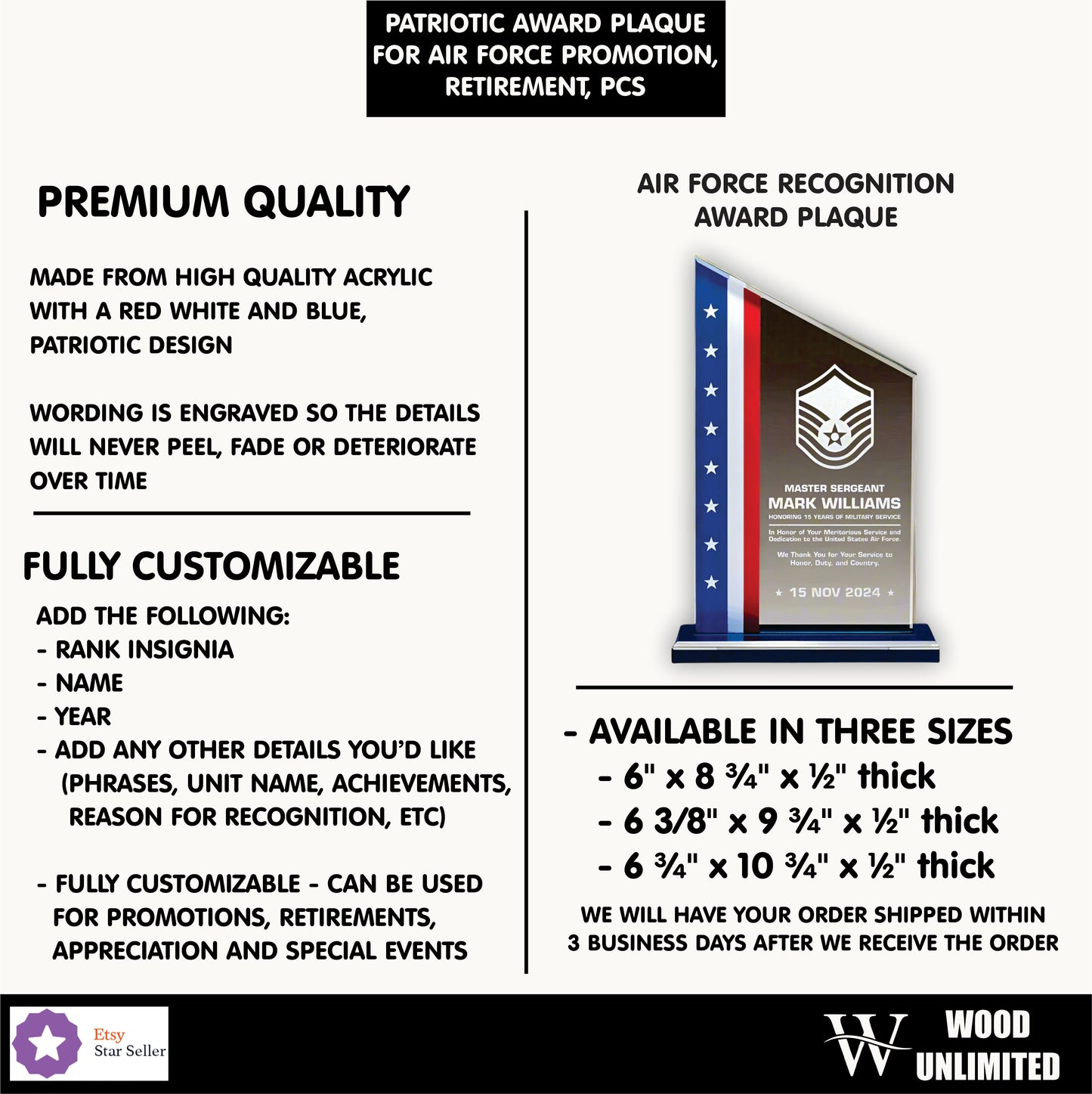 Air Force Promotion Gift Plaque, Military Promotion Gift for Officer or Enlisted USAF, Perfect for Promotion, Retirement, Recognition or PCS