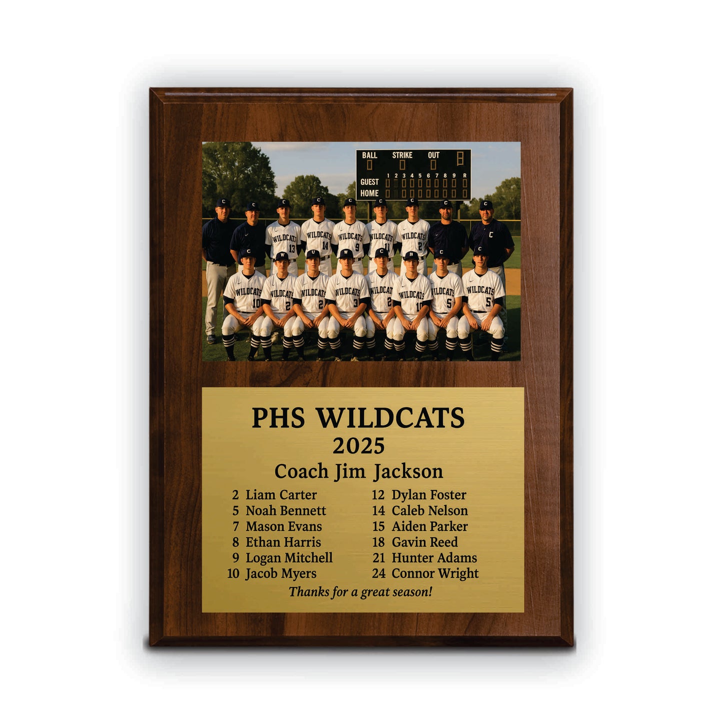 Personalized Baseball Coach Photo Plaque – Custom Engraved Gold Plate Award, Slide-In Team Picture Gift, Baseball Coach Appreciation Keepsake