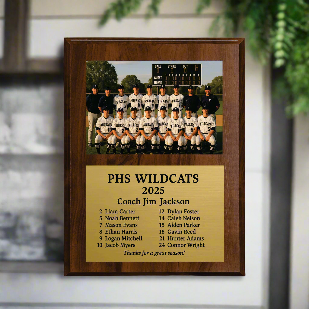 Personalized Baseball Coach Photo Plaque – Custom Engraved Gold Plate Award, Slide-In Team Picture Gift, Baseball Coach Appreciation Keepsake