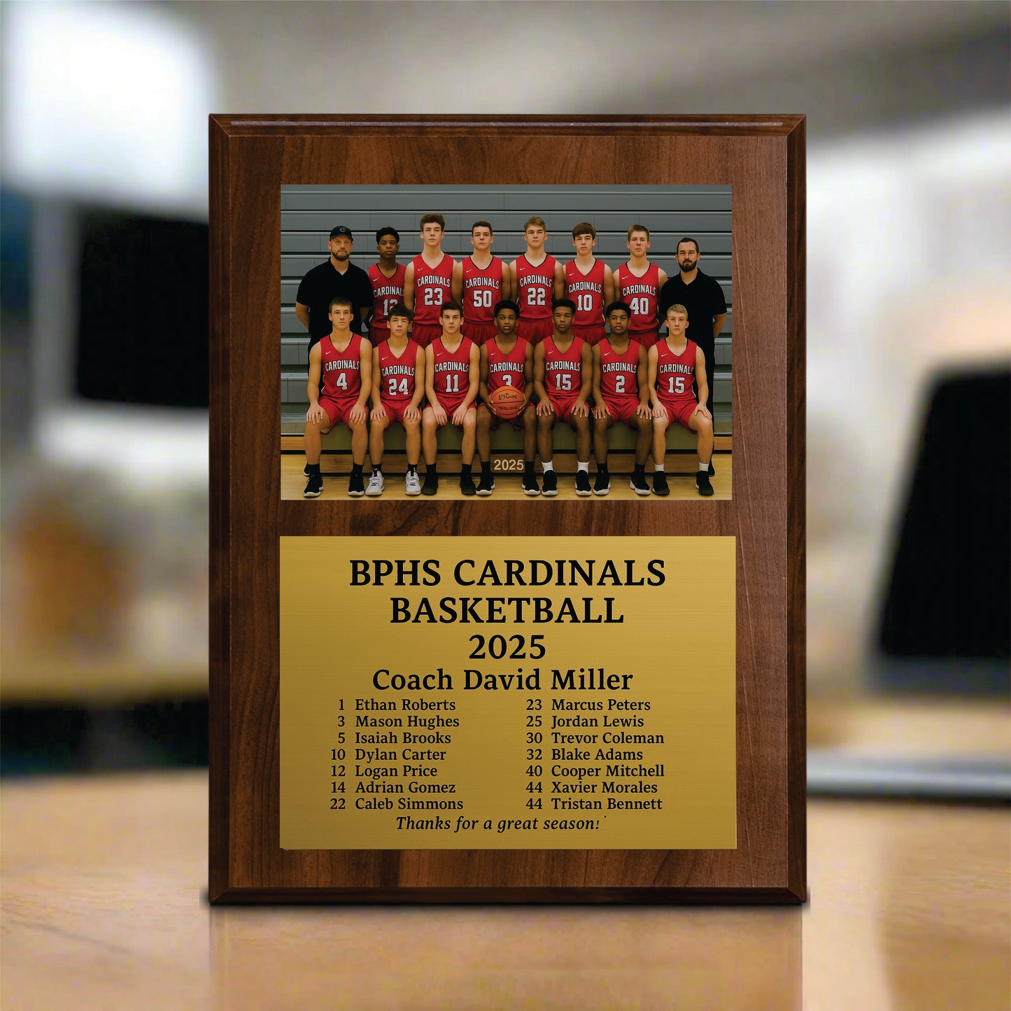 Personalized Basketball Coach Photo Plaque – Custom Engraved Gold Plate Award, Slide-In Team Picture Gift, Basketball Coach Appreciation Keepsake