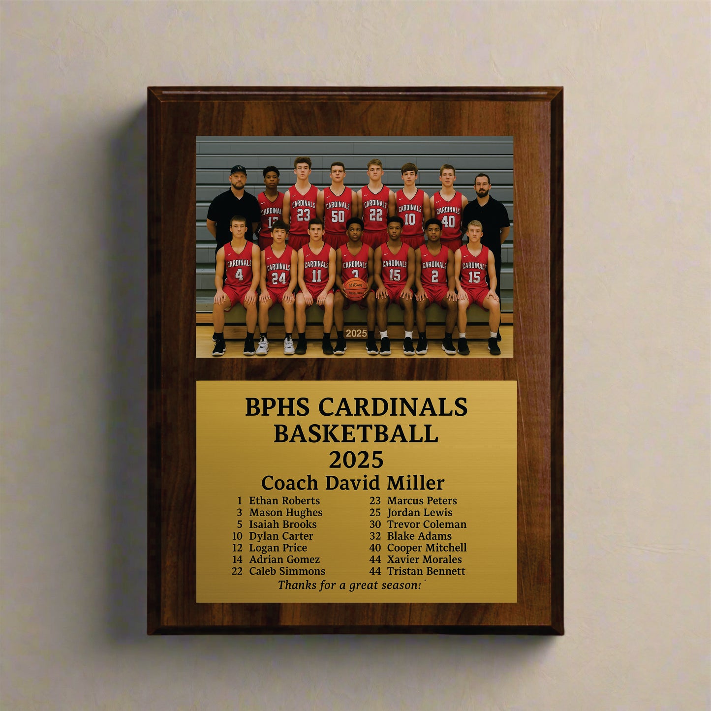 Personalized Basketball Coach Photo Plaque – Custom Engraved Gold Plate Award, Slide-In Team Picture Gift, Basketball Coach Appreciation Keepsake