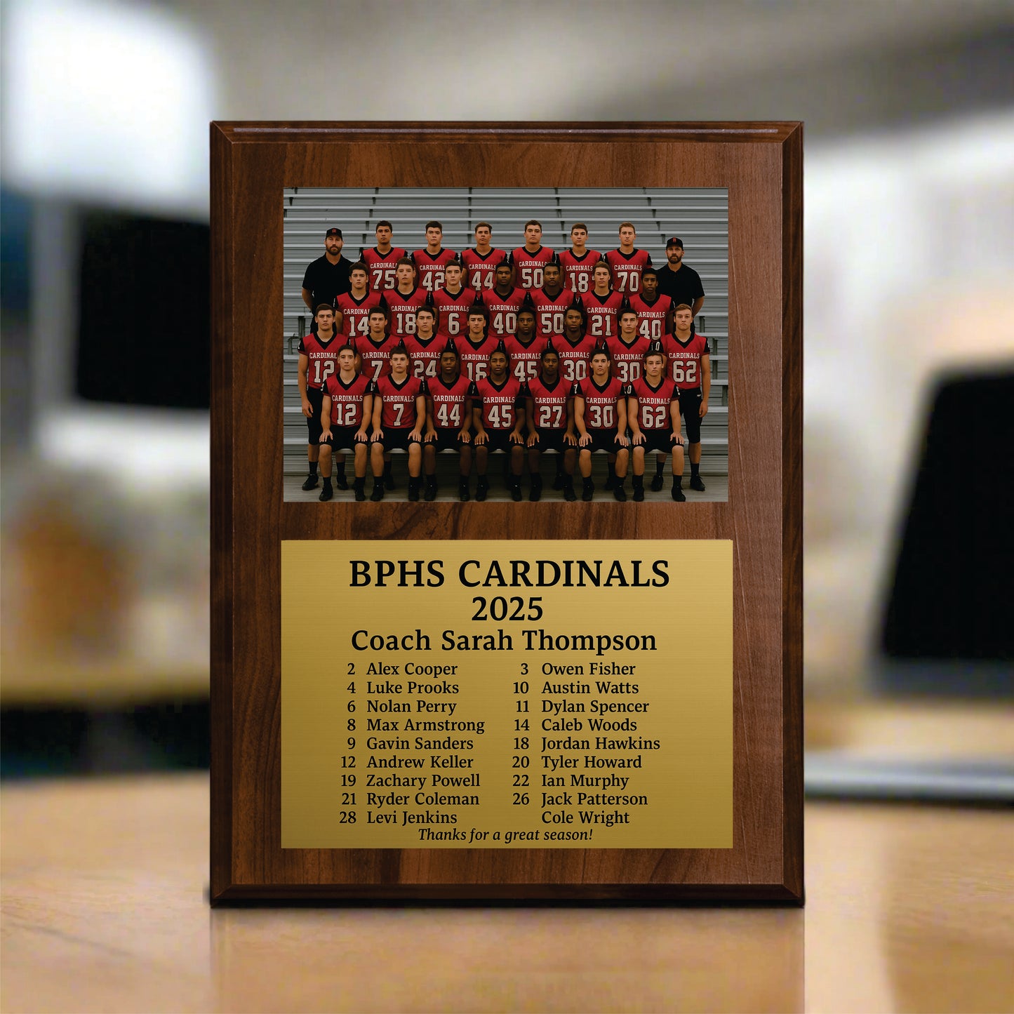 Personalized Football Coach Photo Plaque – Custom Engraved Gold Plate Award, Slide-In Team Picture Gift, Football Coach Appreciation Keepsake