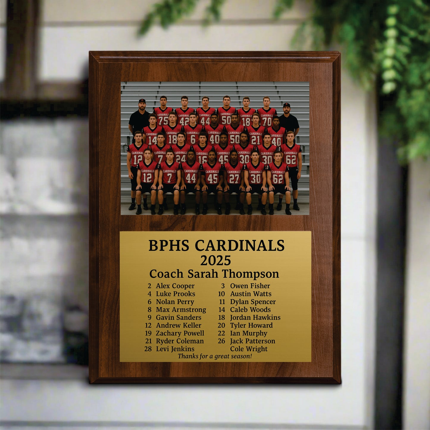 Personalized Football Coach Photo Plaque – Custom Engraved Gold Plate Award, Slide-In Team Picture Gift, Football Coach Appreciation Keepsake