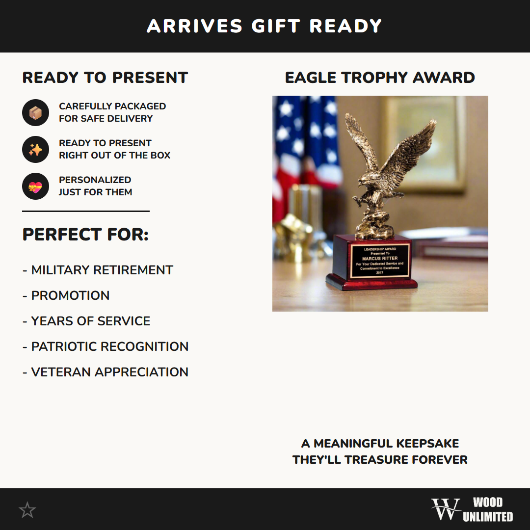 Military Appreciation Award, Bronze Finished Eagle Trophy, Patriotic Recognition Award for Army, Navy, Air Force, Marines & Coast Guard