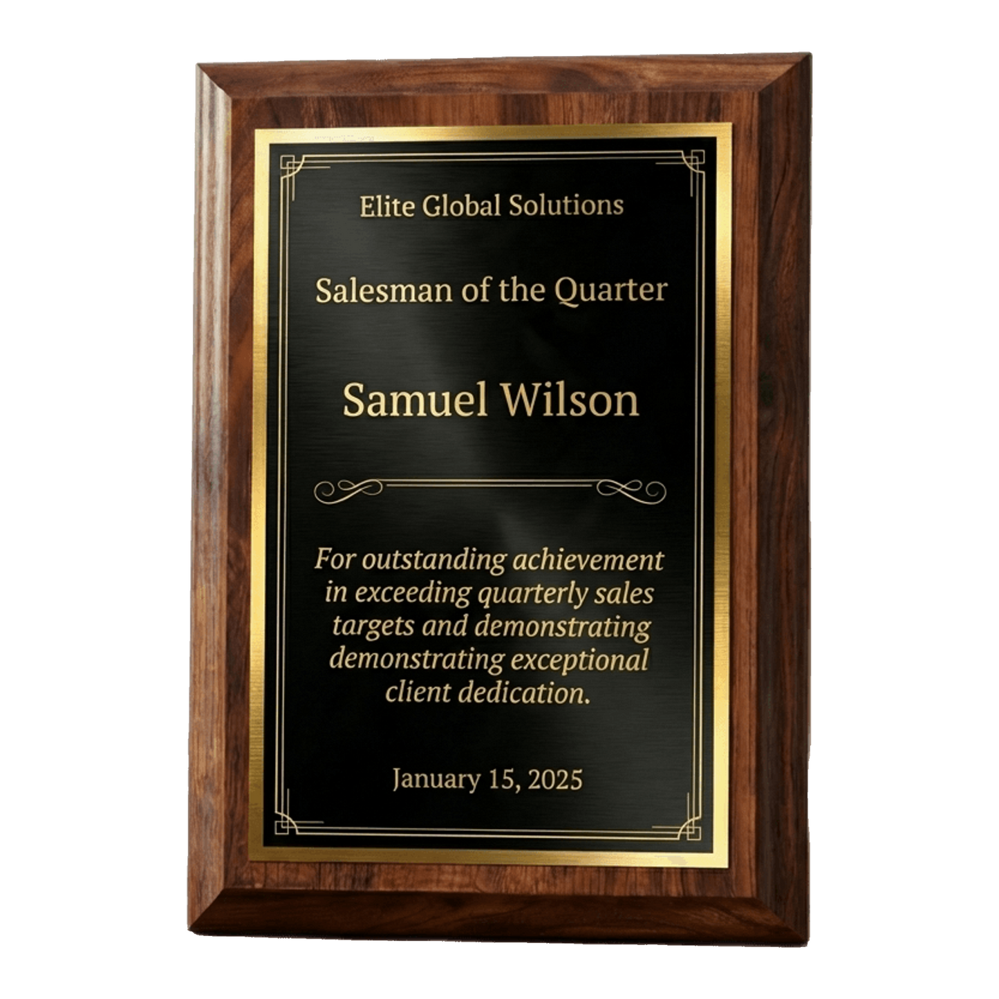 Personalized Salesman Gift Award Plaque - Employee Recognition - Quarter Award - Laser Engraved - Custom Name