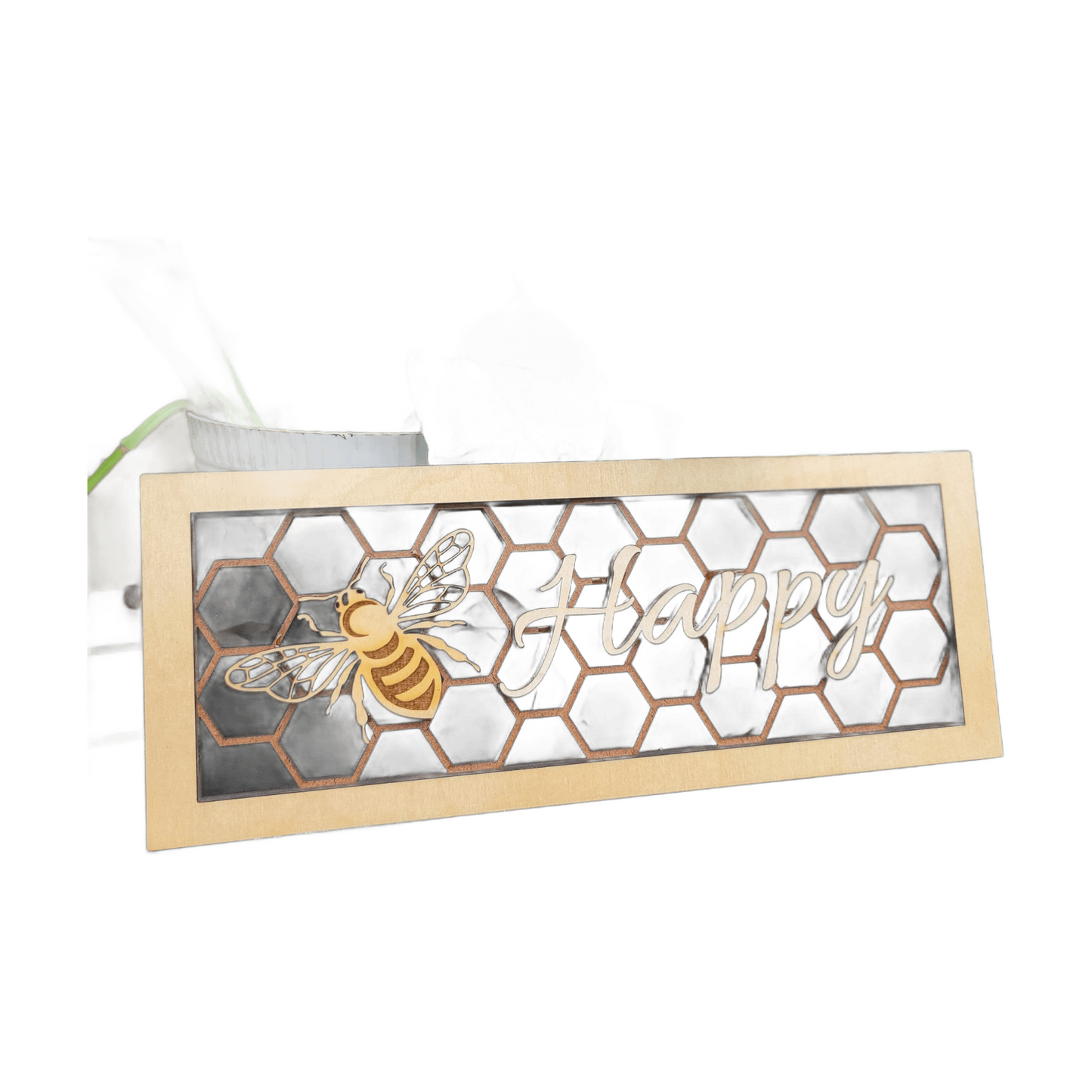 Bee Happy Honeycomb and Bee Wall/Desk Decoration Plaque, Bee and Honeycomb Gift for Bee Lover