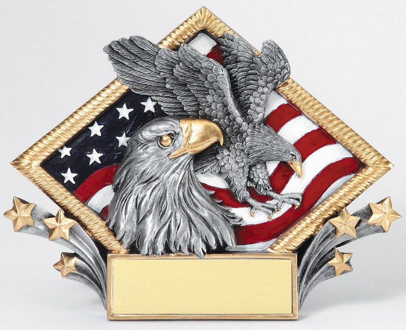 Manufacturer reference photo of the Patriotic Awards award blank in resin before custom engraving — featuring Military service recognition award, a popular choice for Individuals seeking patriotic gifts for Military Retirements