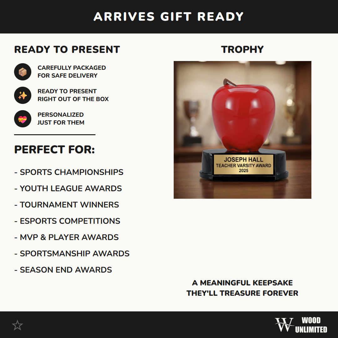 Personalized | Teacher Award | Custom Engraved | Apple Trophy | Educator Gift | Engraved | Appreciation | Retirement | School | Custom