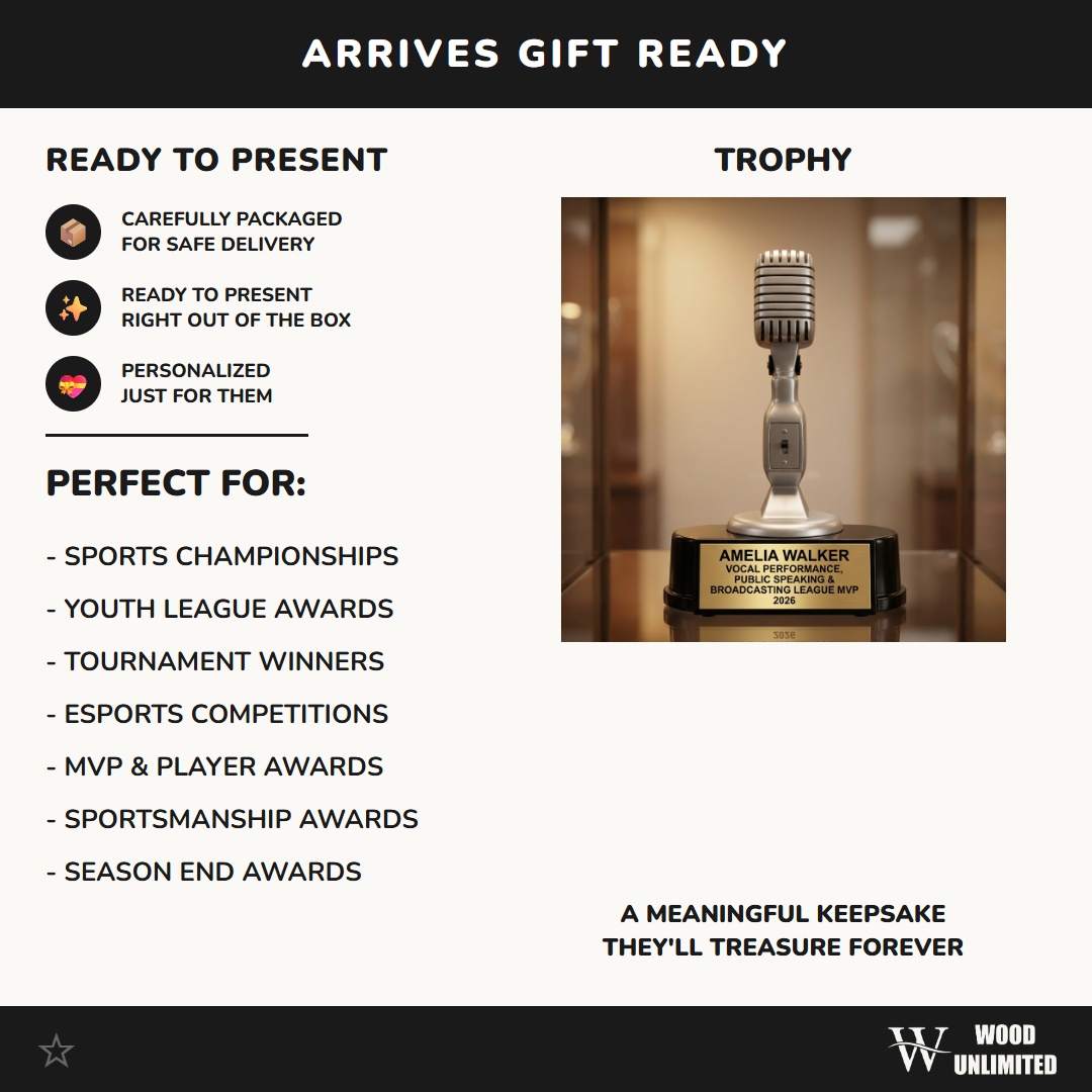 Personalized | Vocal Performance, Public Speaking & Broadcasting Award | Custom Engraved | Microphone | Trophy | Singing | Vocal