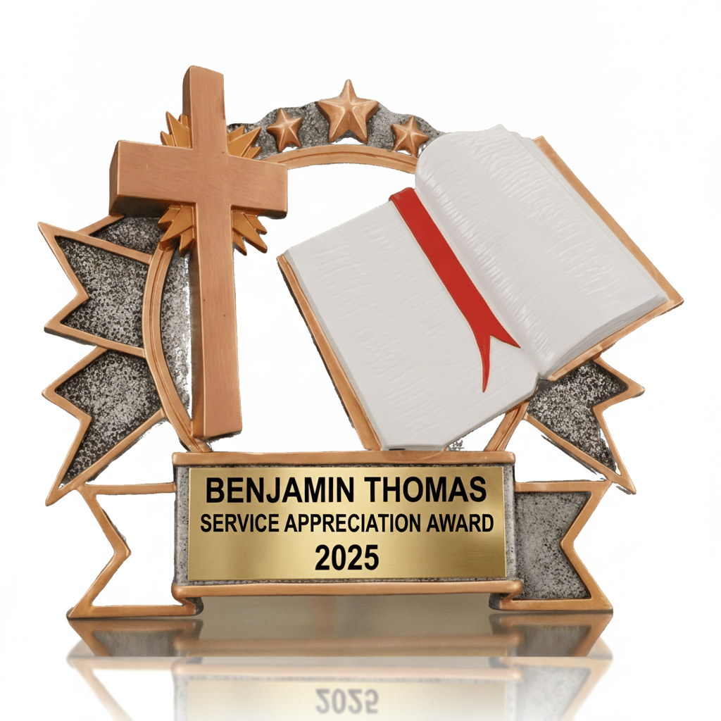 Personalized | Religious Award | Custom Engraved | Christian | Faith | Cross | Bible | Award | Trophy | Engraved | Church | Volunteer