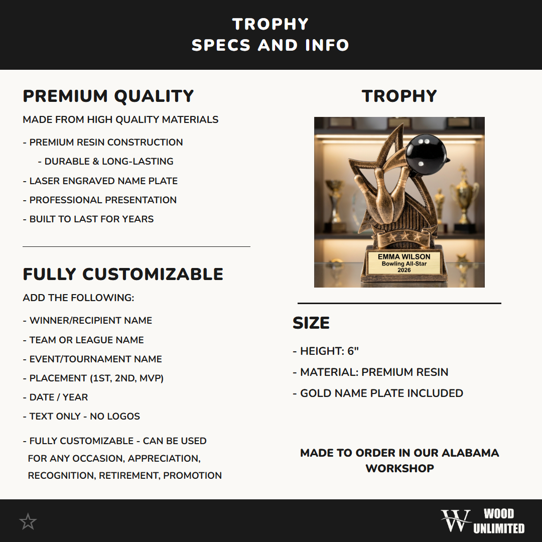 Bowling Award Trophy | Personalized Bowling Gift | Custom Engraved | Star Series | Bowling Tournament Award | Team Banquet