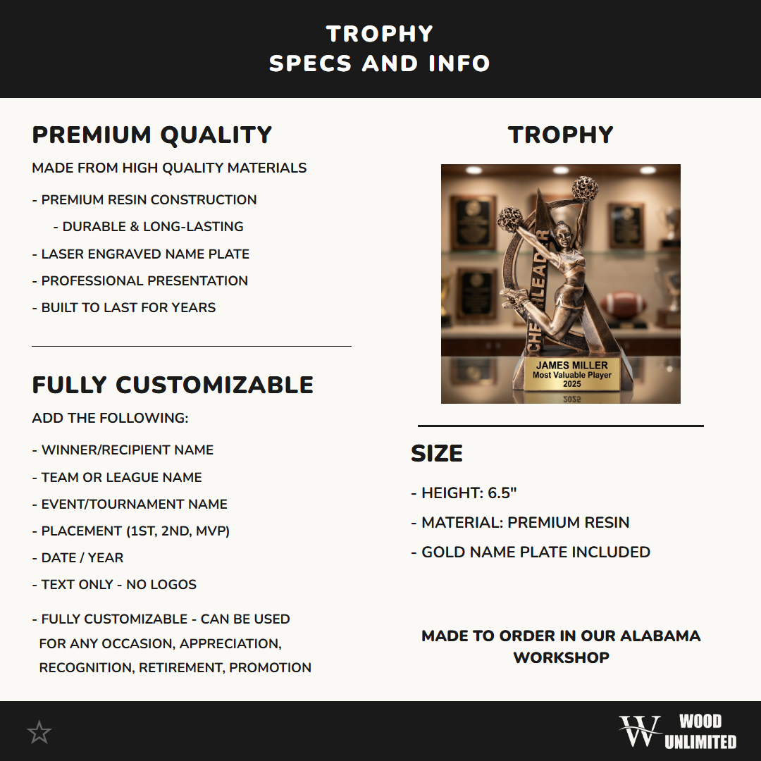 Cheer Trophy Award | Personalized Cheerleading Award | Custom Engraved | Cheer Gift | Cheer Team Awards