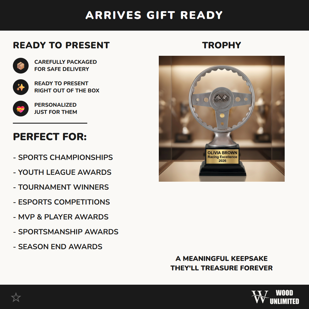 Personalized | Racing Award | Custom Engraved | Racing Trophy | Motorsports Award | Steering Wheel | Car Show | Karting | MVP